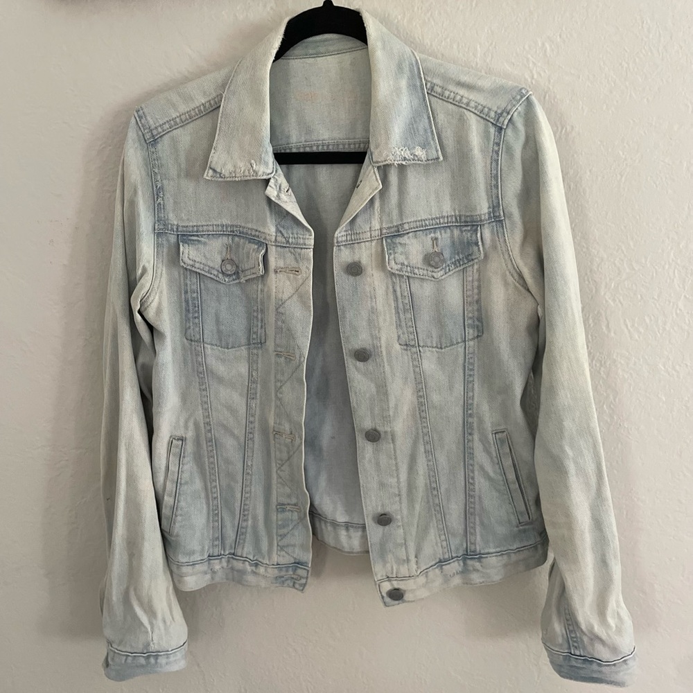 Distressed light denim jean jacket